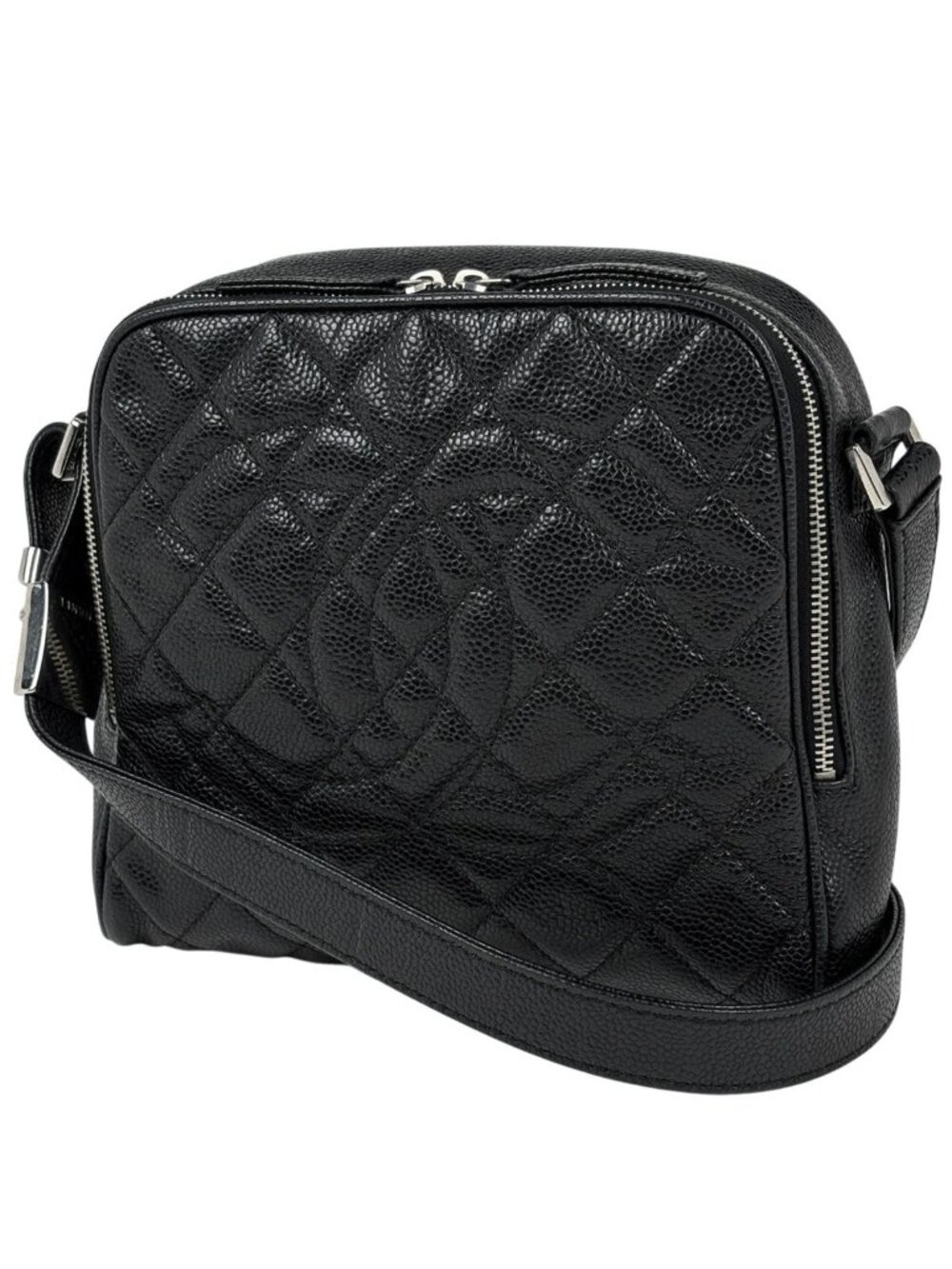 Chanel CC Logo Shoulder Bag Quilted Caviar Leather Black